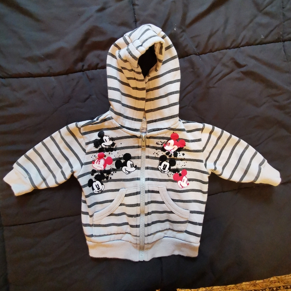 Disney Striped Hoodie with Mickey and Minnie Design 6 Month Old